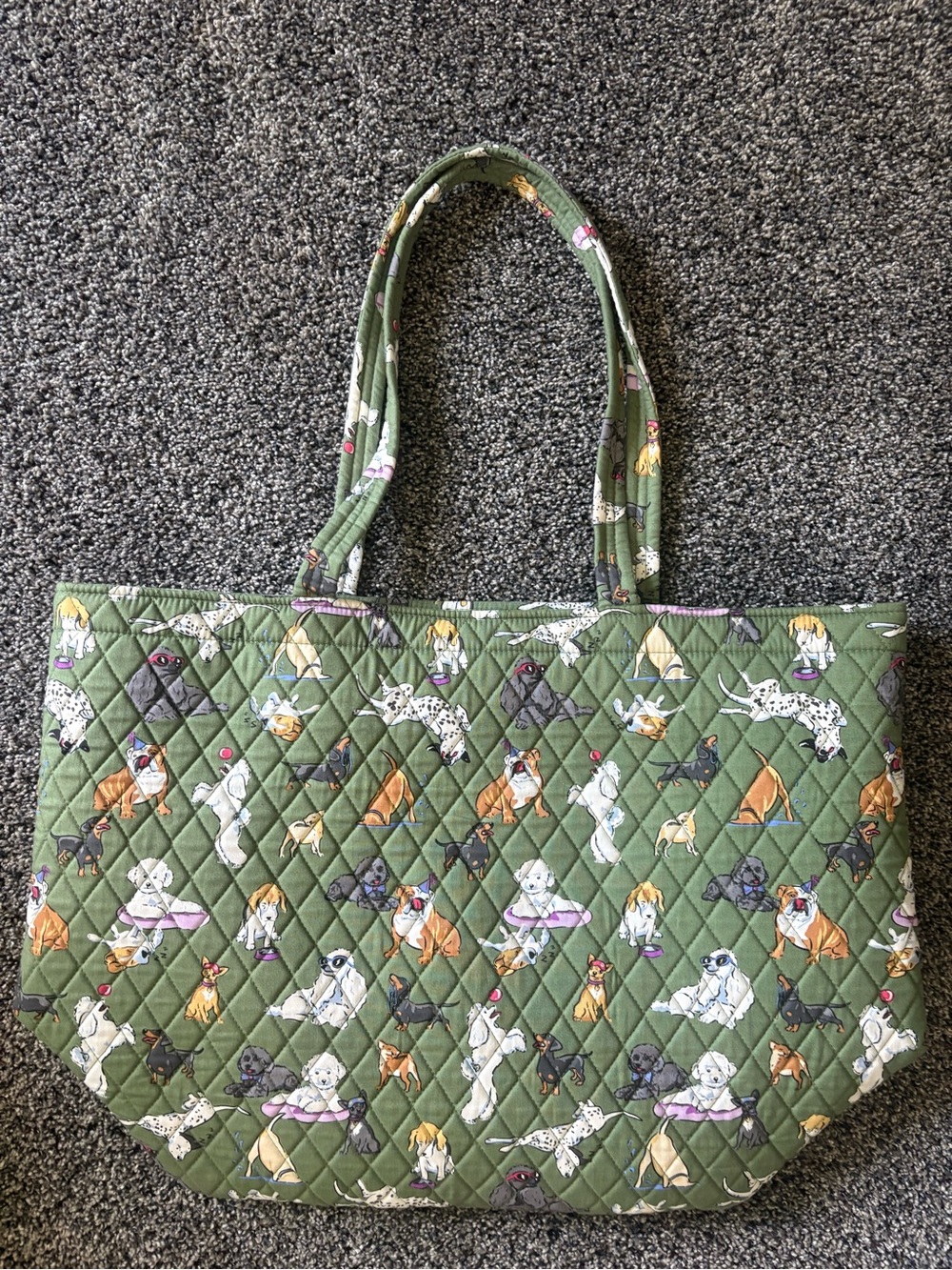 Vera Bradley Olive Green Quilted Dog Park Print Tote - Picture 3 of 14